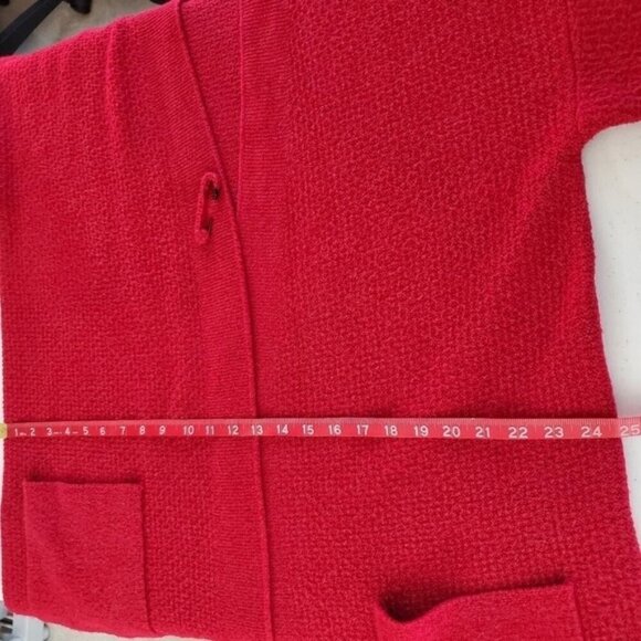 J. Jill Long Sleeve Knit Cardigan Size L Long Line Cozy Red Sweater with Pockets - Picture 9 of 13